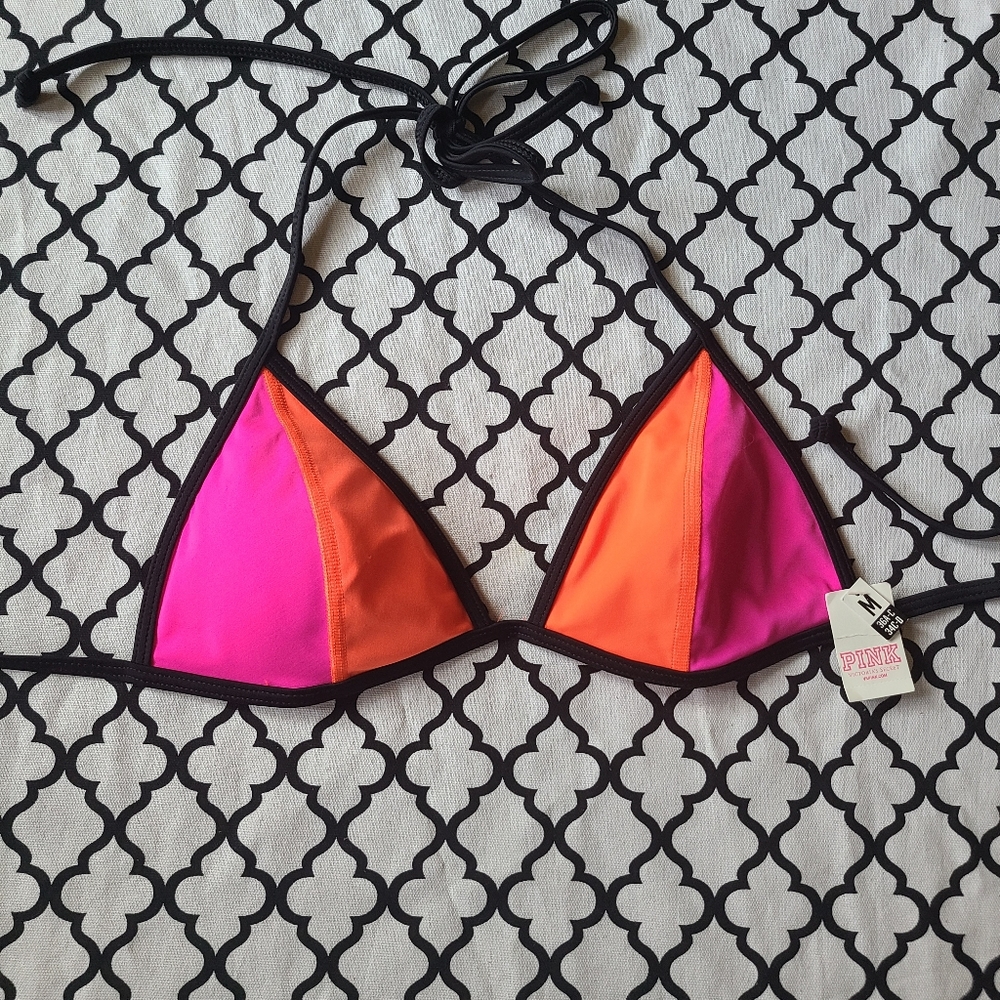 Pink Color Block Triangle Bikini Top Medium